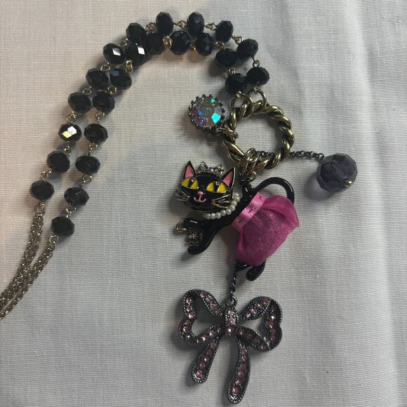 Betsey Johnson Kitty in a TuTu Lariat Necklace RARE Embellished Sparkly Glam - Picture 3 of 11